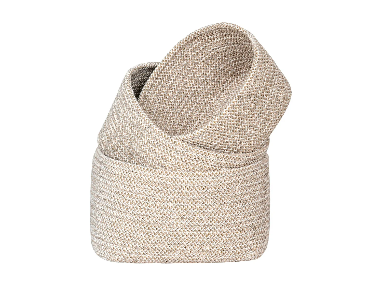 Panier de rangement en coton beige, tressage bicolore (lot de 3)