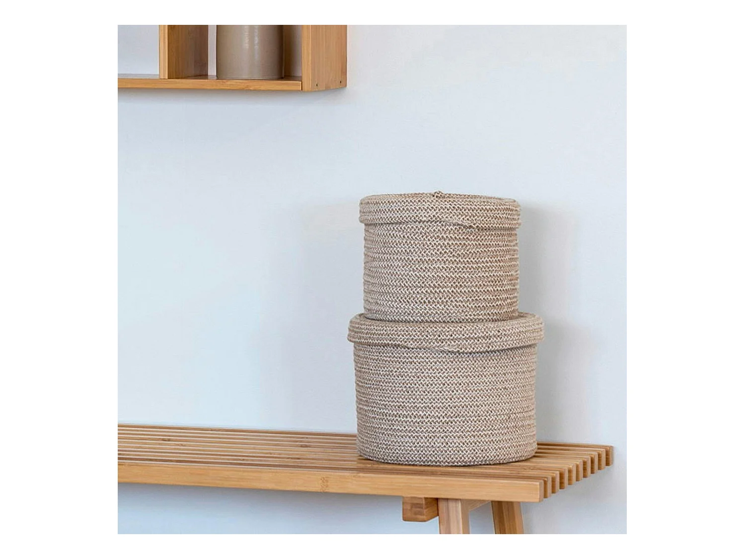 Panier de rangement rond en coton avec couvercle (lot de 2)