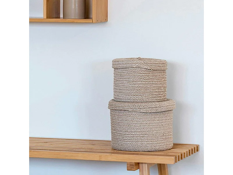 Panier de rangement rond en coton avec couvercle (lot de 2)