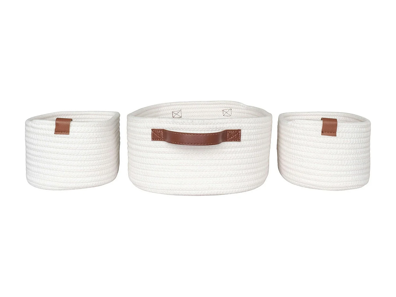 Panier de rangement en coton avec poignées marron (lot de 3)