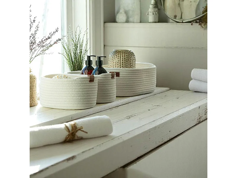 Panier de rangement en coton avec poignées marron (lot de 3)