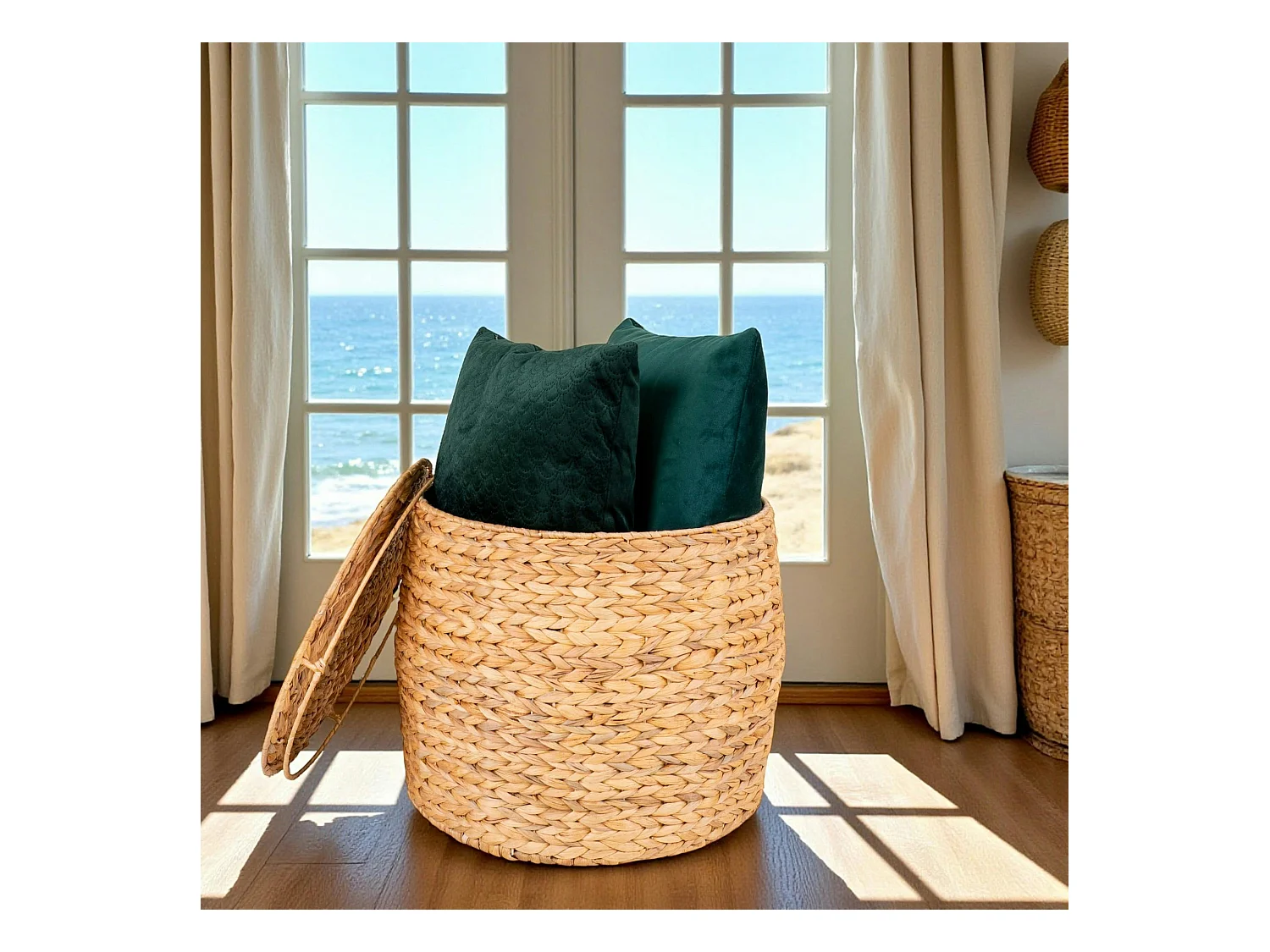 Panier de rangement avec couvercle – fibres naturelles BRUGES