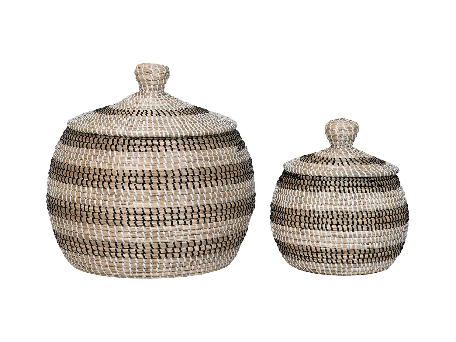 Panier de rangement déco forme ronde avec couvercle (lot de 2)
