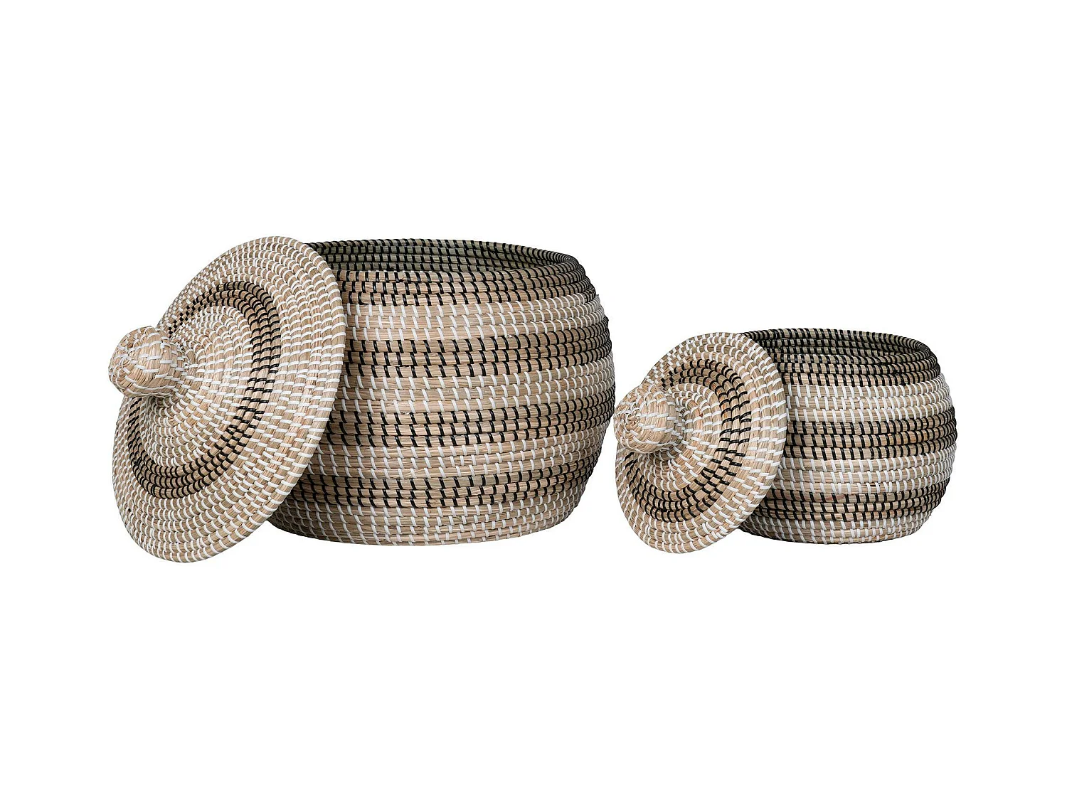 Panier de rangement déco forme ronde avec couvercle (lot de 2)
