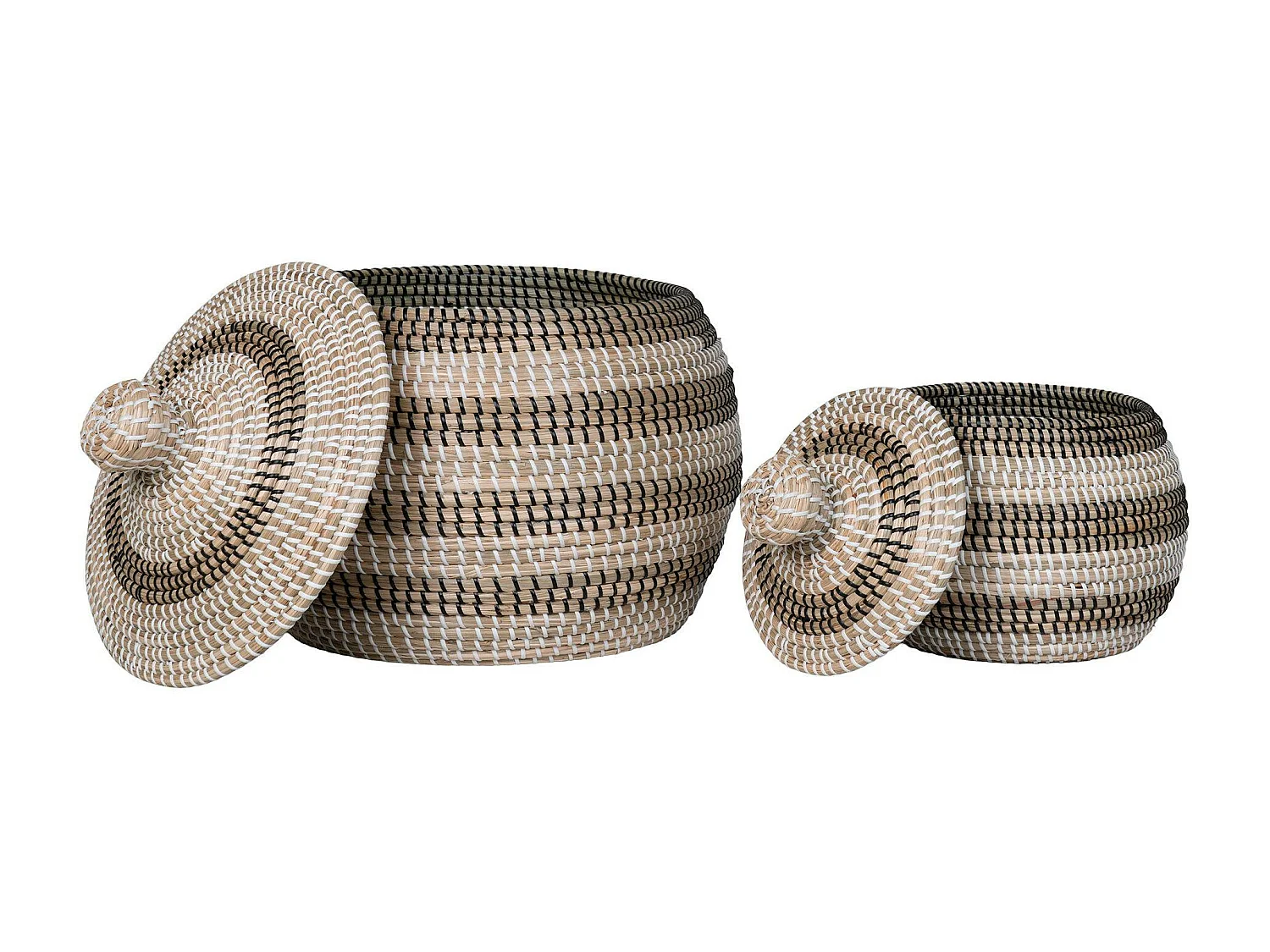 Panier de rangement déco forme ronde avec couvercle (lot de 2)