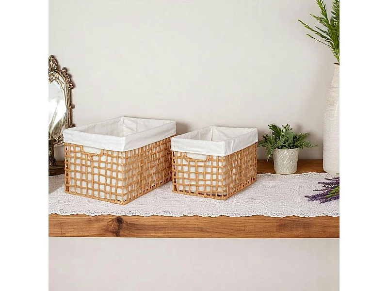 Panier de rangement avec poignées et doublure tissu (lot de 2)