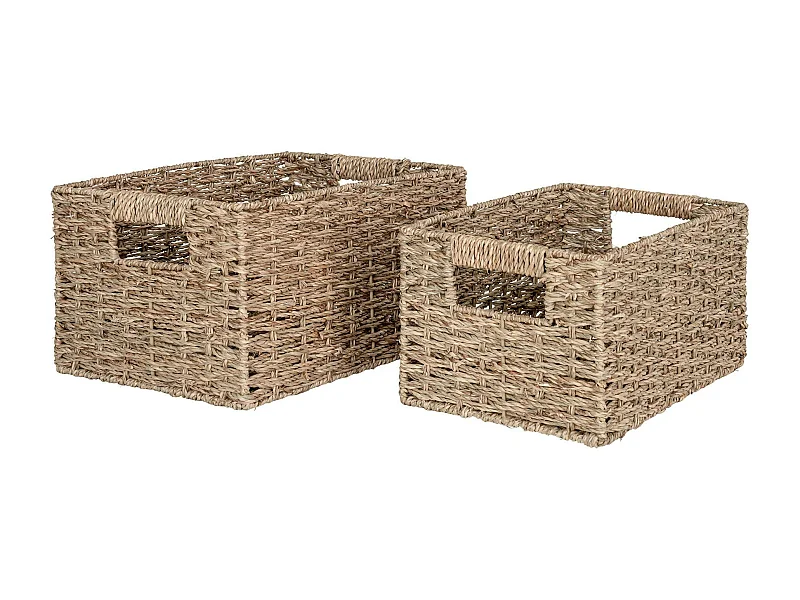Panier de rangement avec poignées, tressage en jonc de mer (lot de 2)