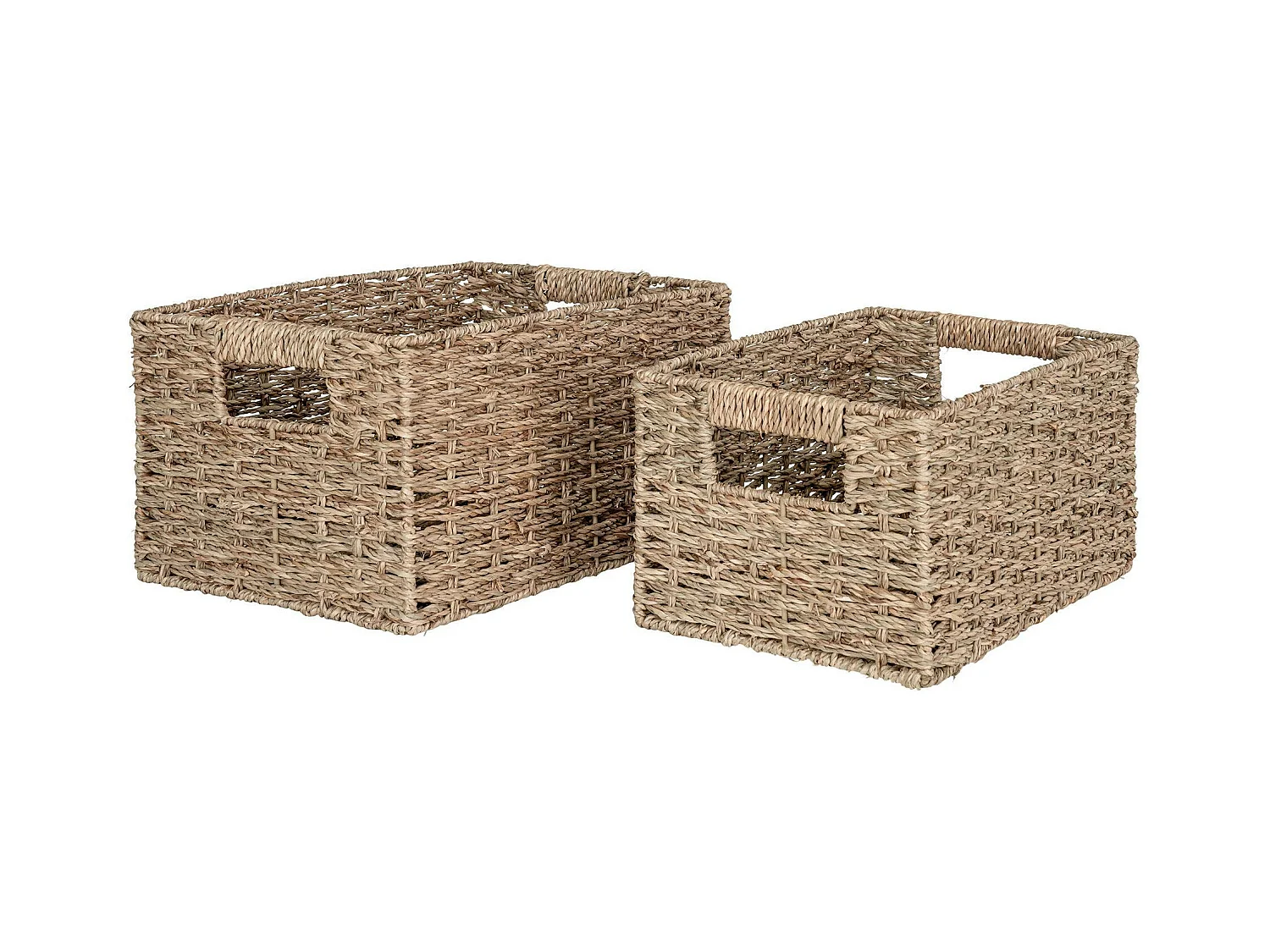 Panier de rangement avec poignées, tressage en jonc de mer (lot de 2)