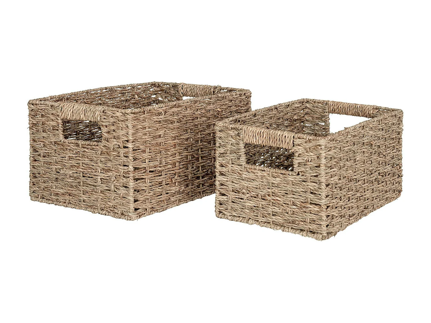Panier de rangement avec poignées, tressage en jonc de mer (lot de 2)
