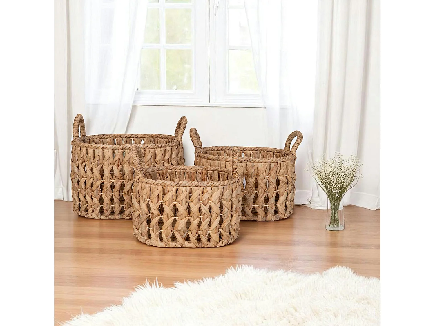 Panier de rangement en jacinthe d'eau, motif tresse (lot de 3)