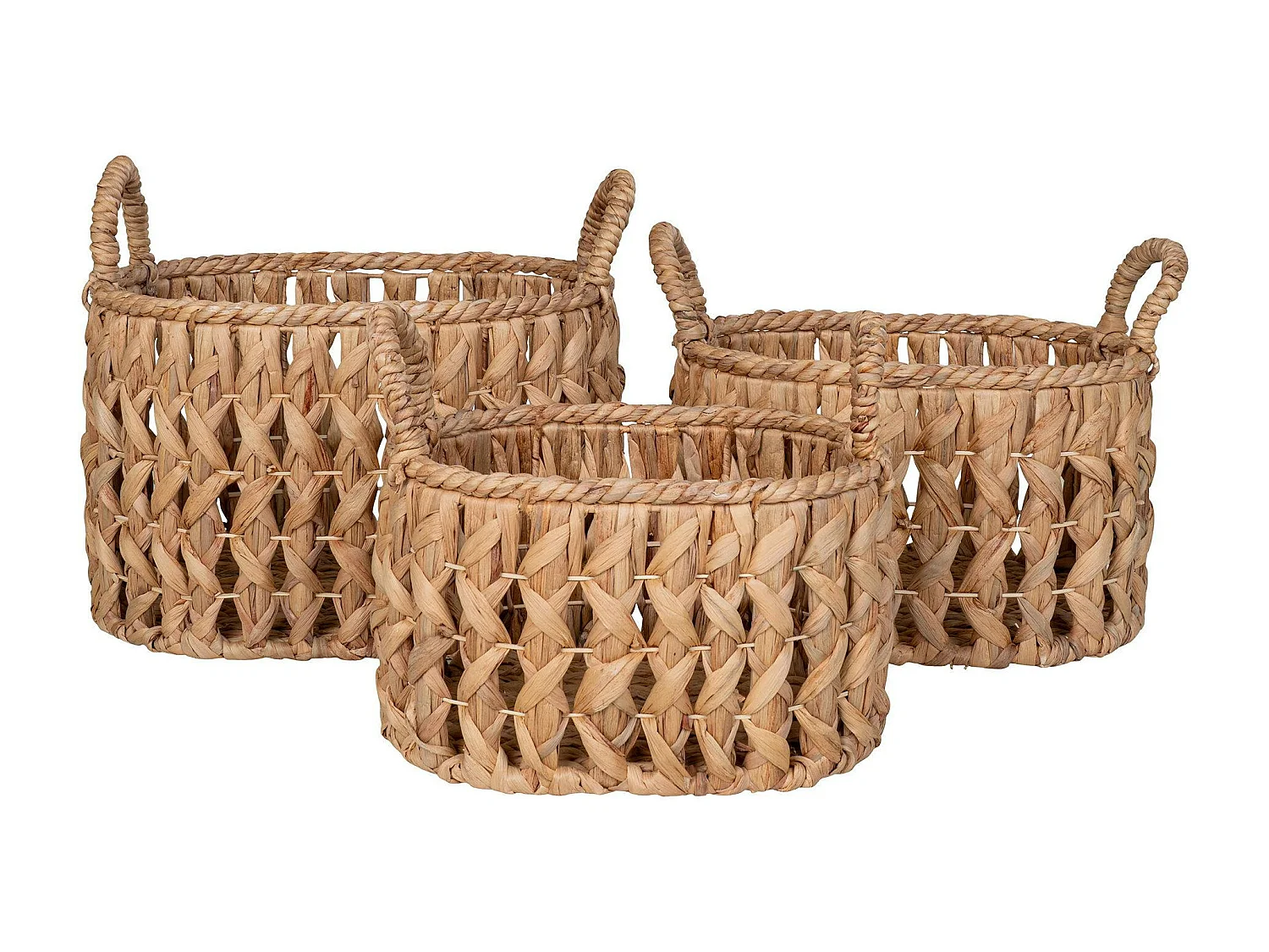 Panier de rangement en jacinthe d'eau, motif tresse (lot de 3)