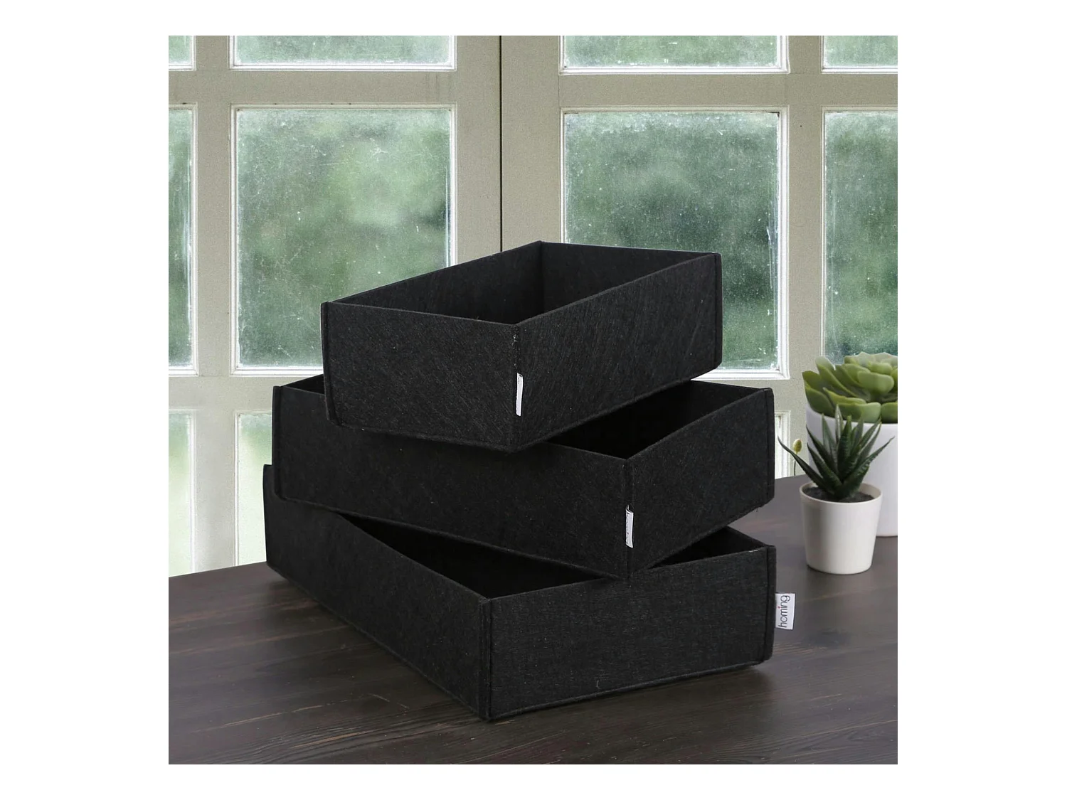 Panier de rangement noir en feutrine – lot de 3 tailles