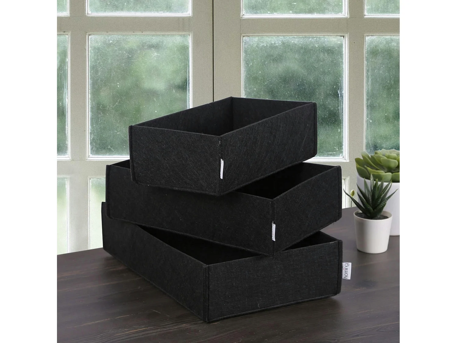 Panier de rangement noir en feutrine – lot de 3 tailles