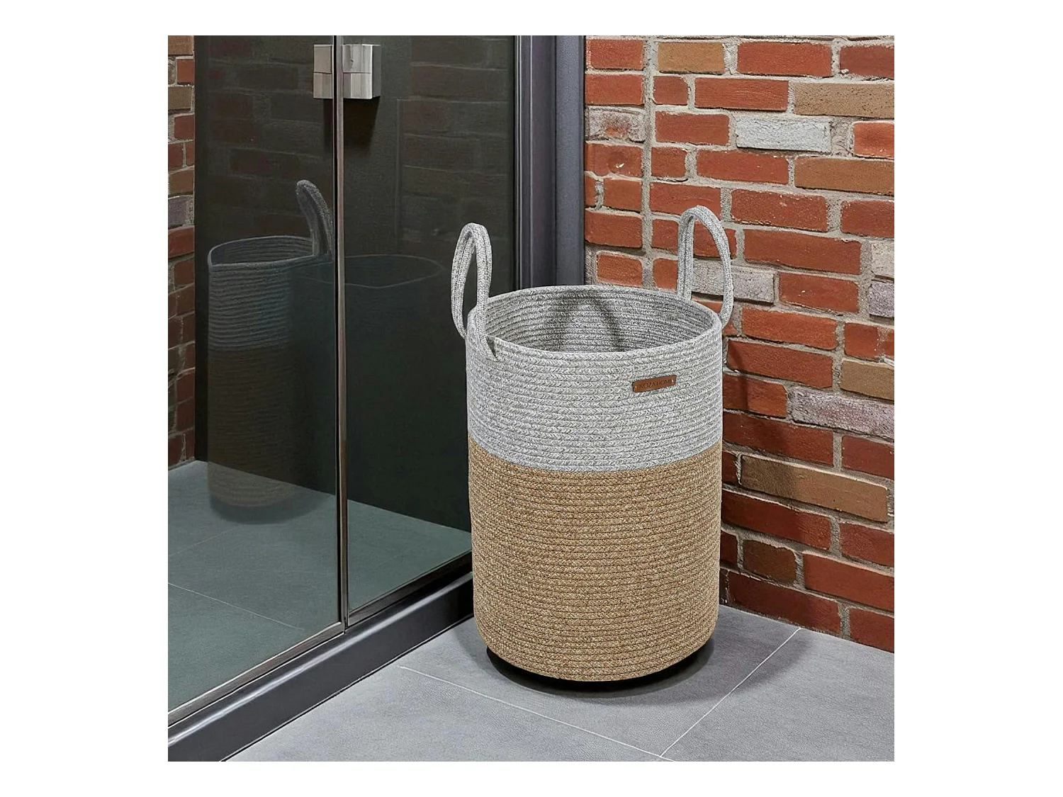 Panier de rangement en coton tressé – gris et beige IZMIR