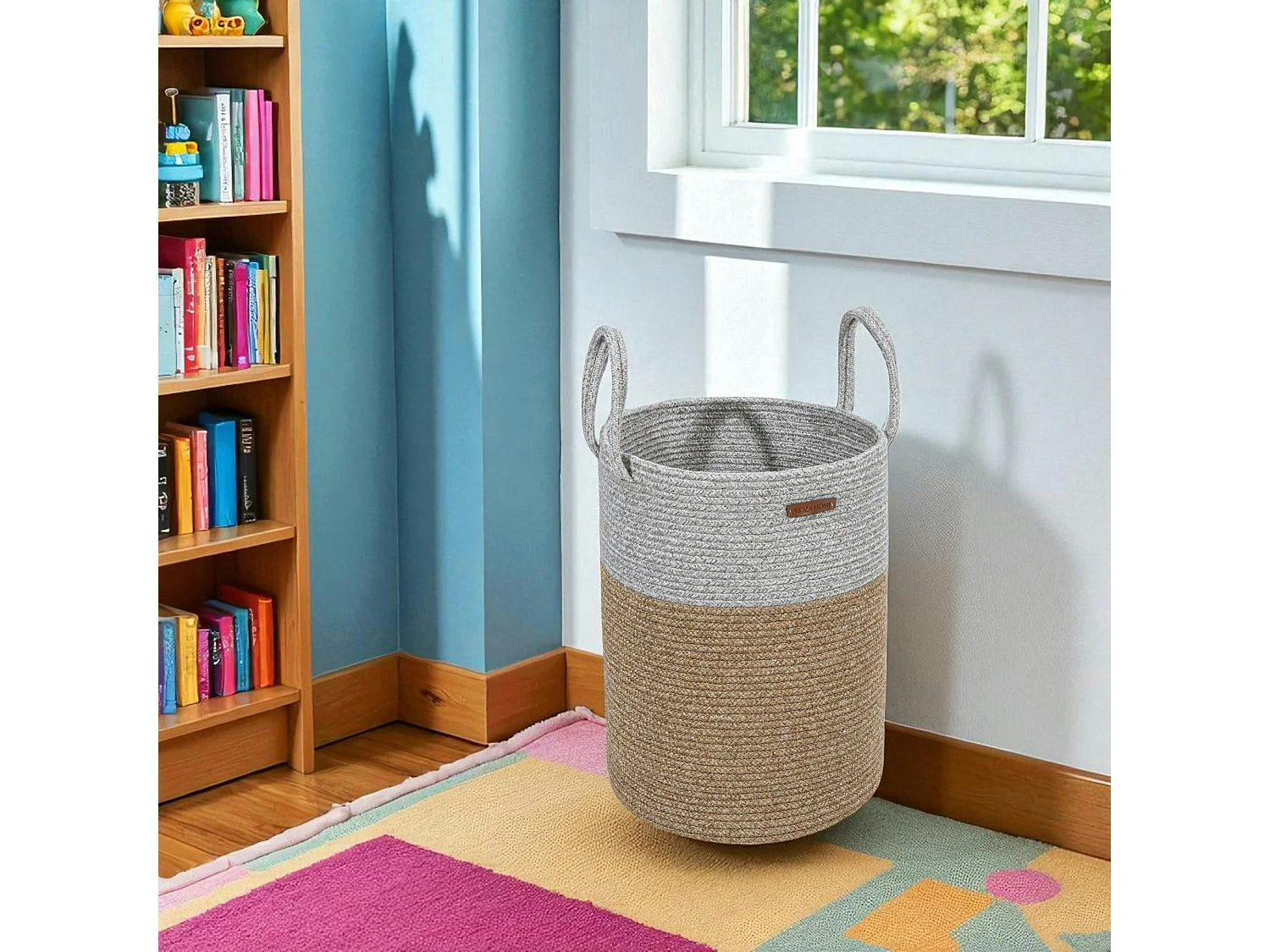 Panier de rangement en coton tressé – gris et beige IZMIR
