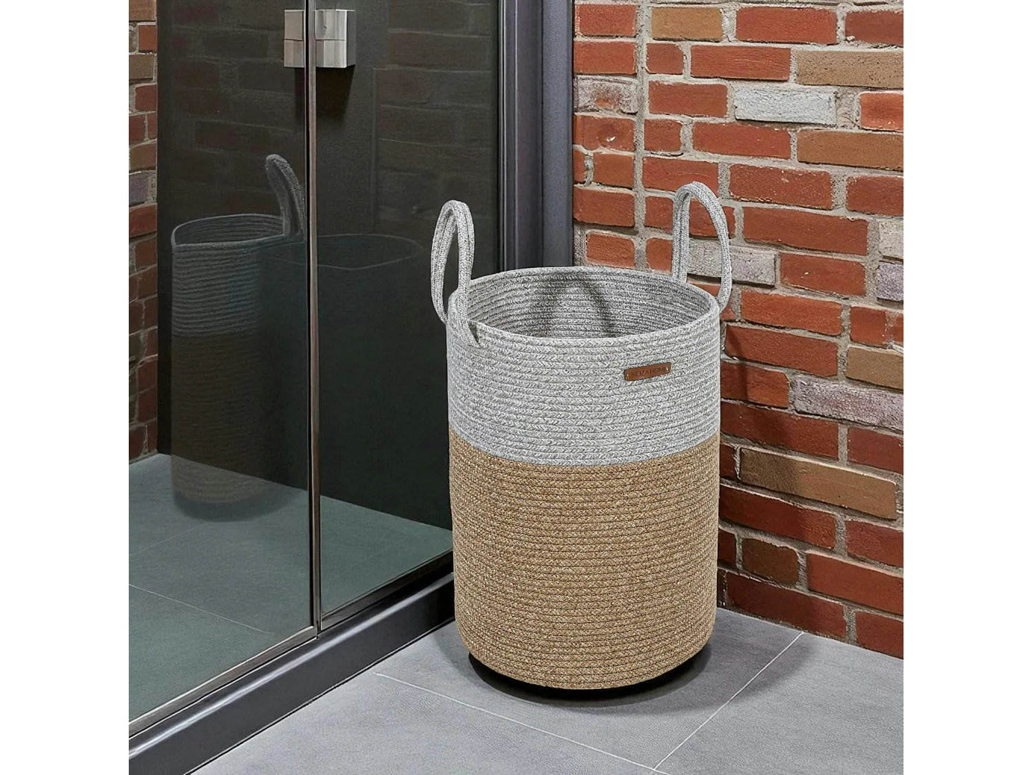 Panier de rangement en coton tressé – gris et beige IZMIR