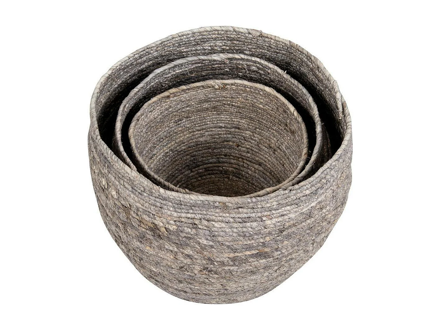 Panier de rangement rond en fibre de maïs, couleur grise (lot de 3)