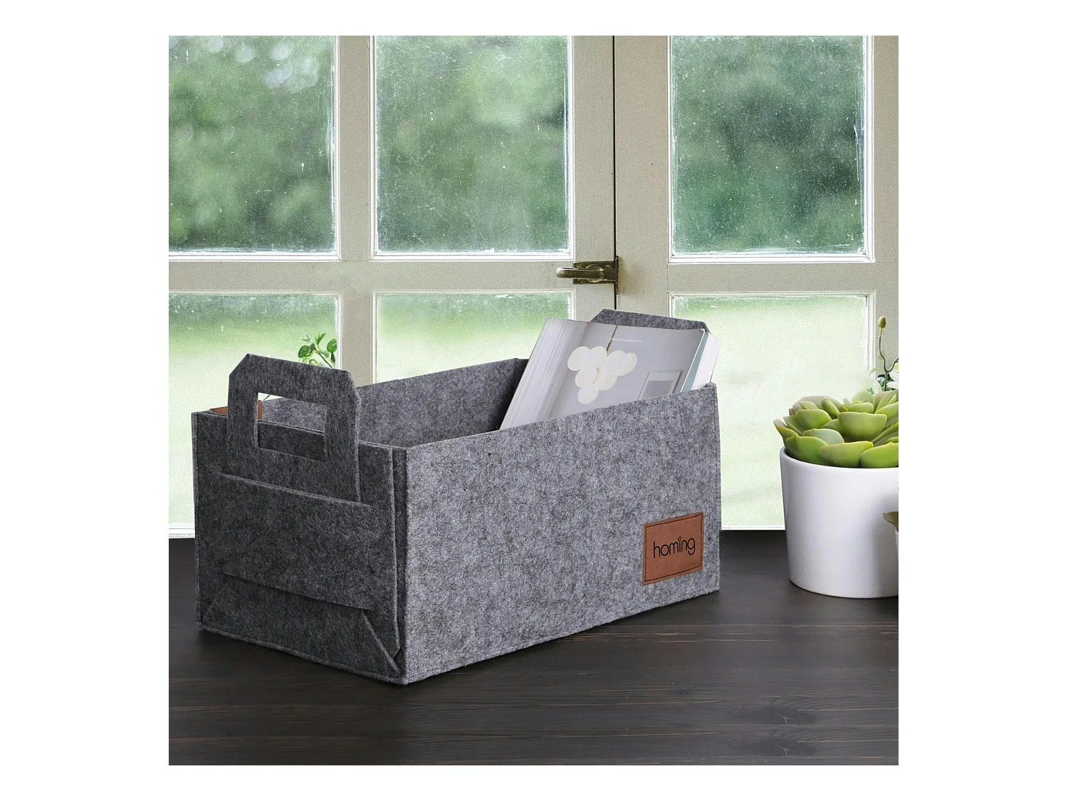 Panier de rangement gris en feutrine – avec poignées