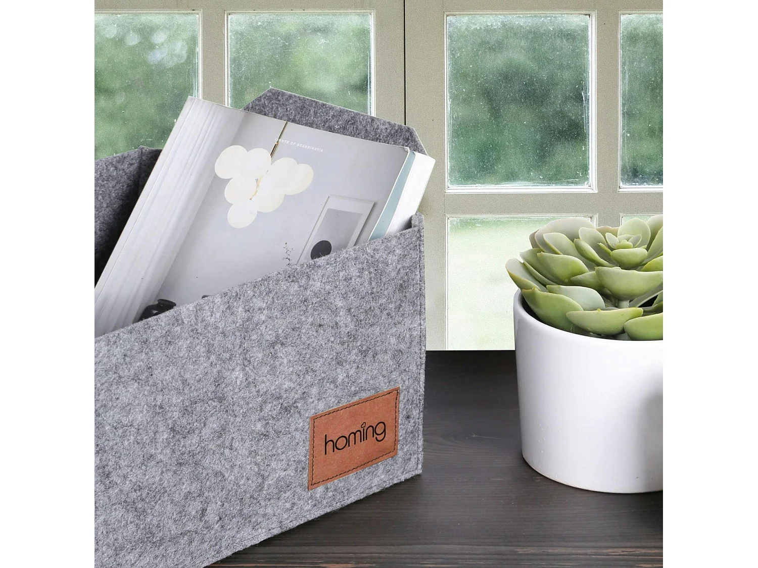 Panier de rangement gris en feutrine – avec poignées