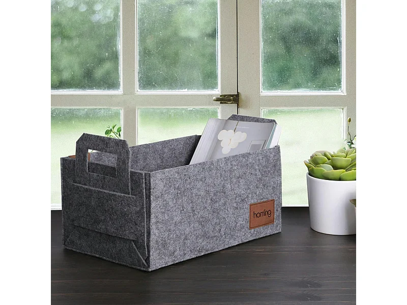 Panier de rangement gris en feutrine – avec poignées