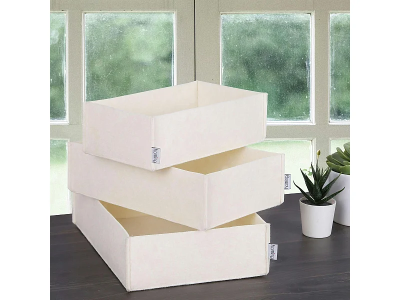 Panier de rangement blanc en feutrine – lot de 3 tailles