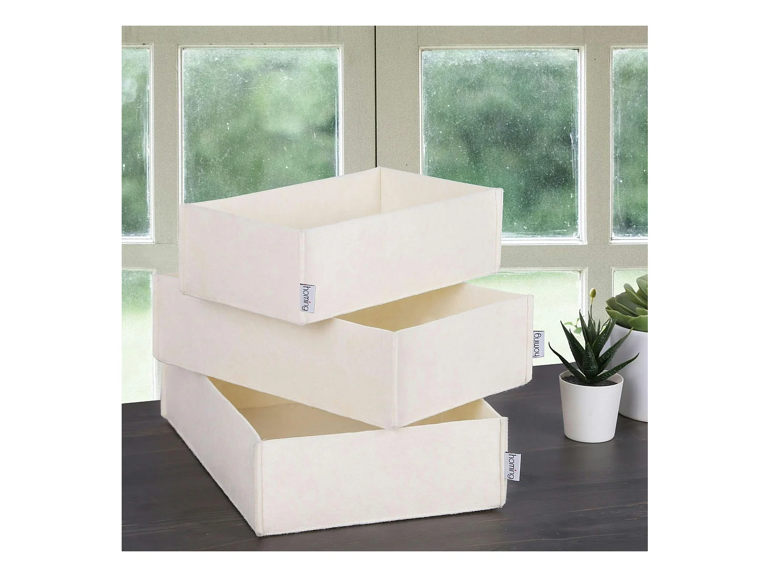 Panier de rangement blanc en feutrine – lot de 3 tailles