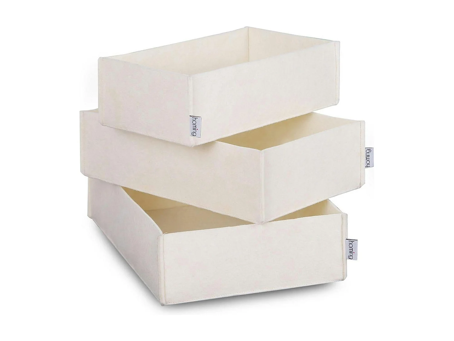 Panier de rangement blanc en feutrine – lot de 3 tailles