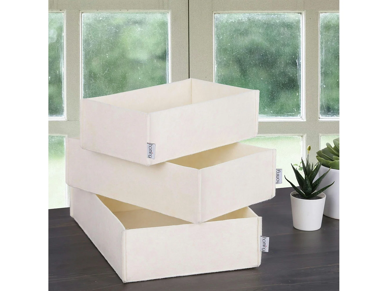 Panier de rangement blanc en feutrine – lot de 3 tailles