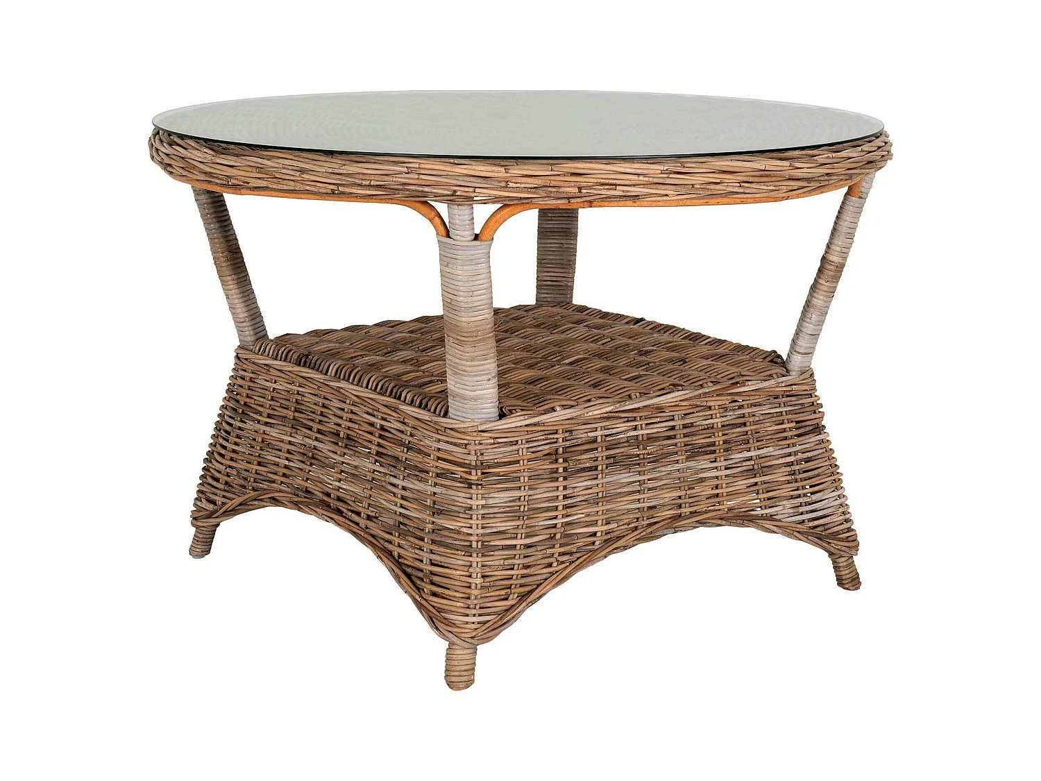 Salon de jardin en rotin gris (1 table ronde ø120 cm, 4 fauteuils de jardin) MENDOZA