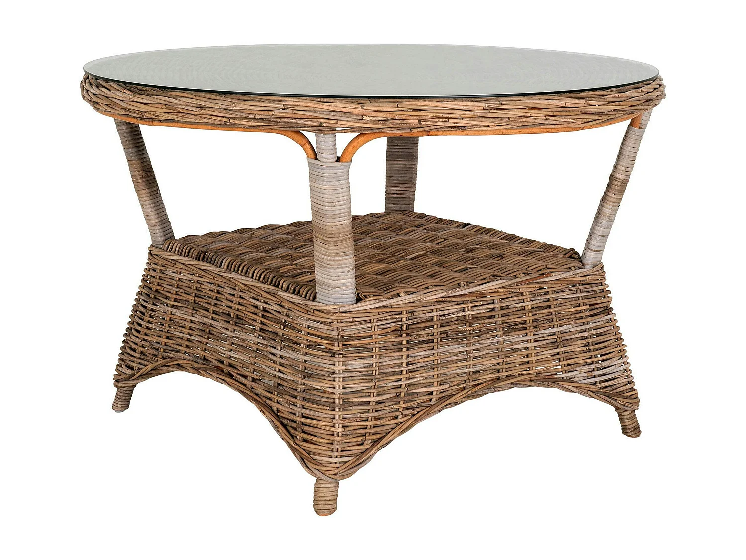 Salon de jardin en rotin gris (1 table ronde ø120 cm, 4 fauteuils de jardin) MENDOZA