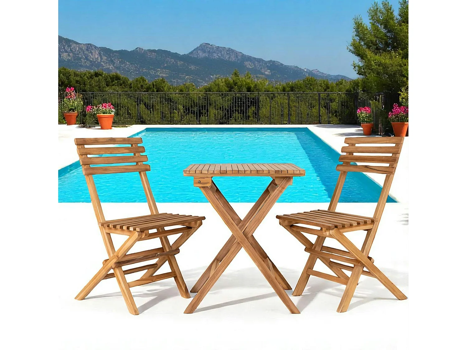 Salon de jardin en teck (1 table, 2 chaises) MENDOZA