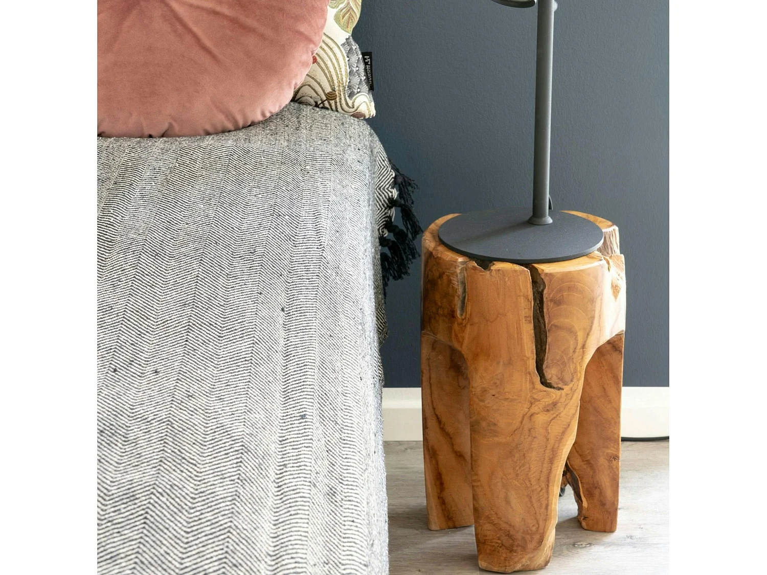 Tabouret chevet en bois de teck - 3 pieds ARIZONA