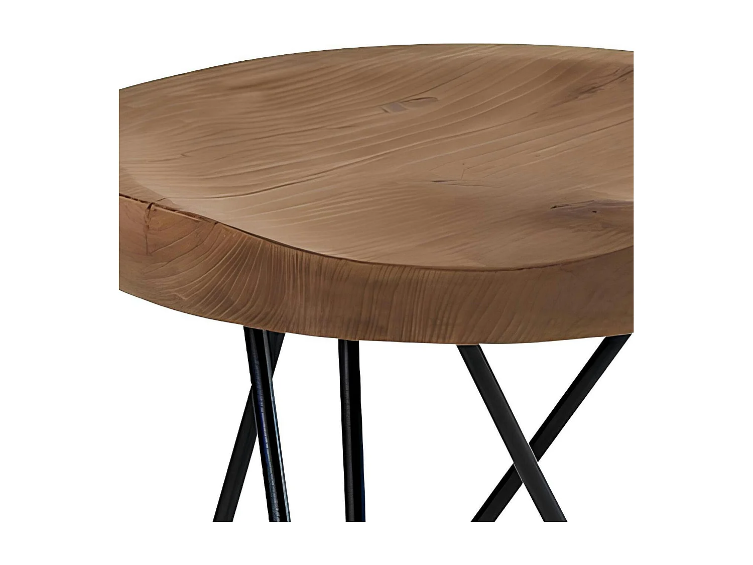 Tabouret en teck massif avec 3 pieds en épingle métal noir D40xH43cm TOWN