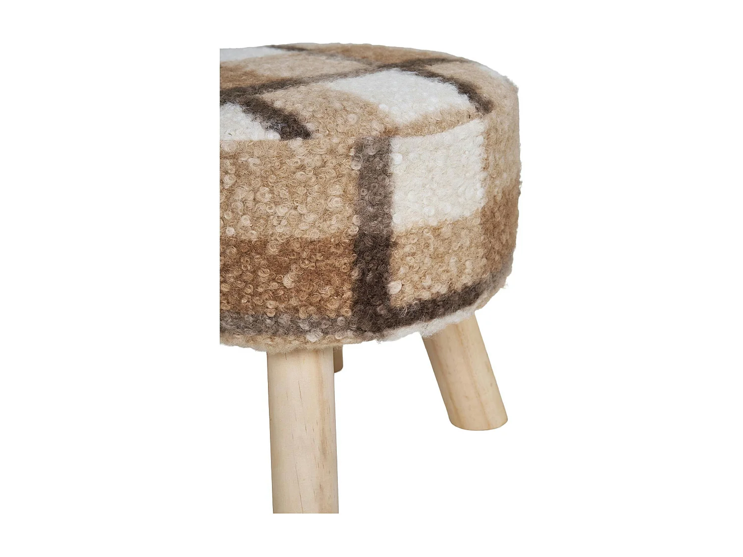 Tabouret rond en bois de teck brun en fausse fourrure - 4 pieds ARIZONA