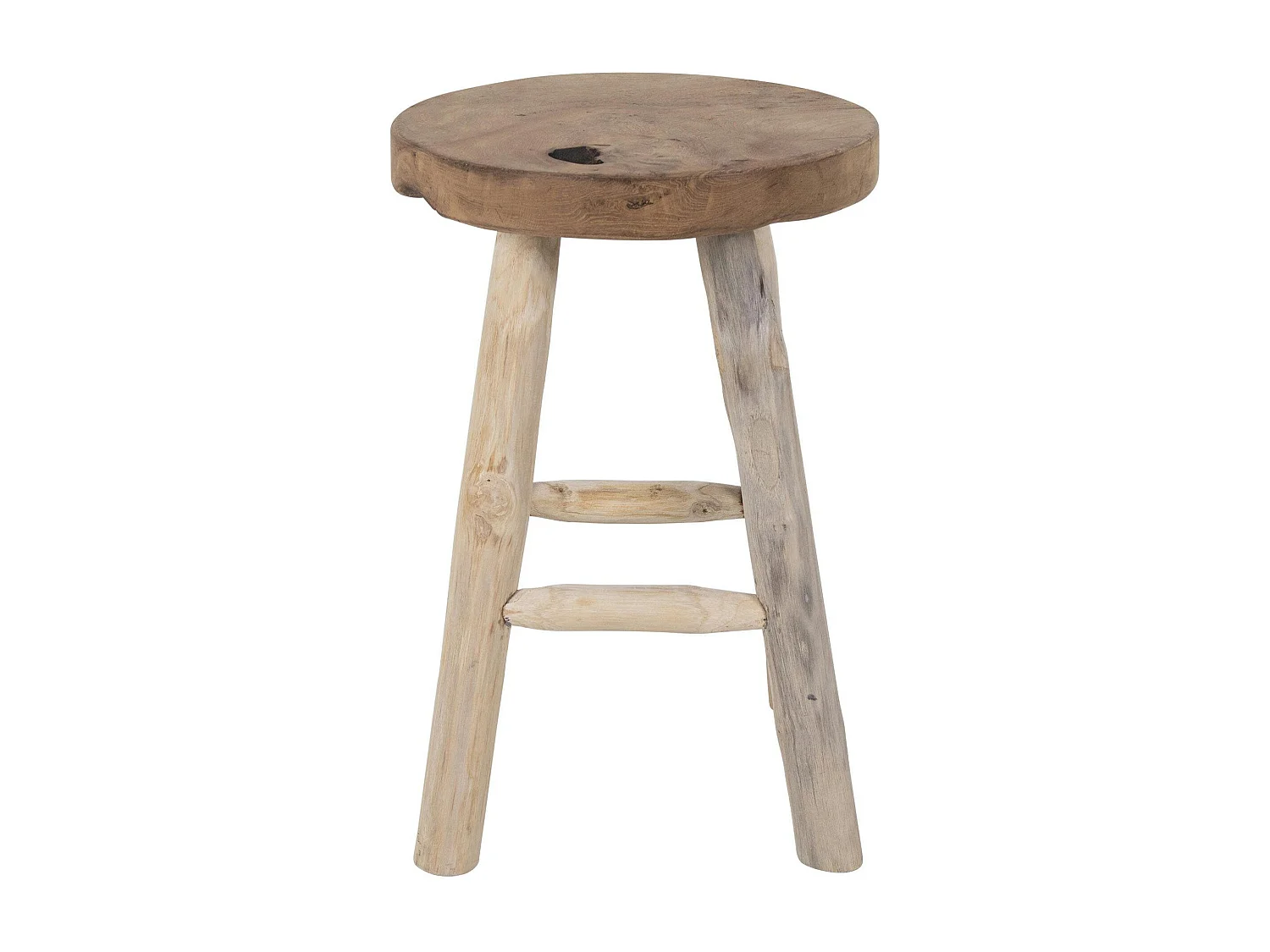 Tabouret rond en bois de teck avec 4 pieds - style campagne ARIZONA