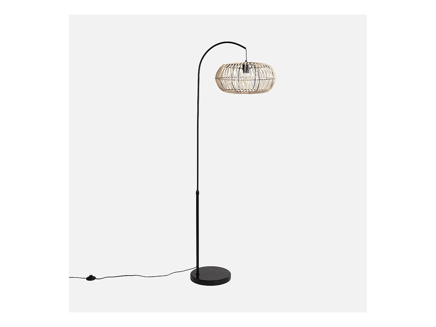 Lampadaire intérieur exotique rotin naturel métal et pierre effet marbre H170cm Diego