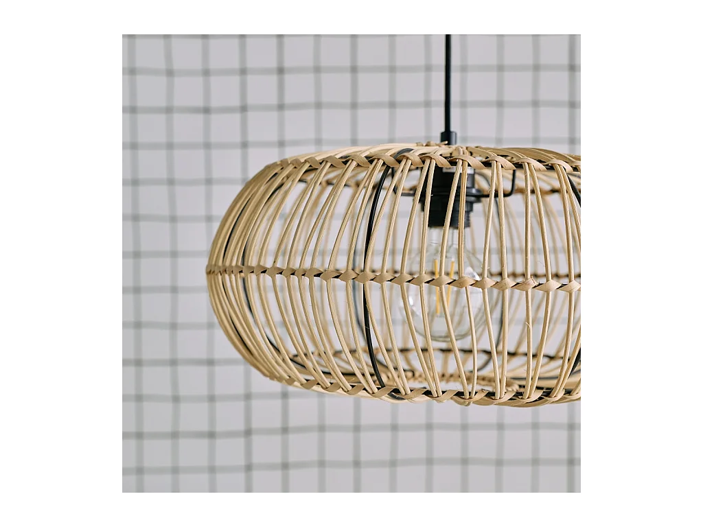 Lampadaire intérieur exotique rotin naturel métal et pierre effet marbre H170cm Diego