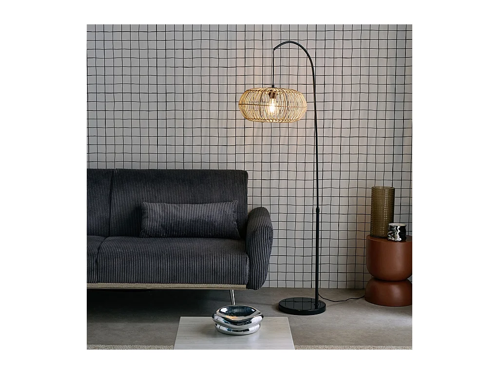 Lámpara de pie interior de ratán natural h 170cm natural