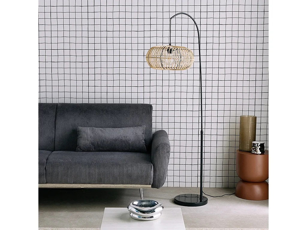 Lámpara de pie interior de ratán natural h 170cm natural