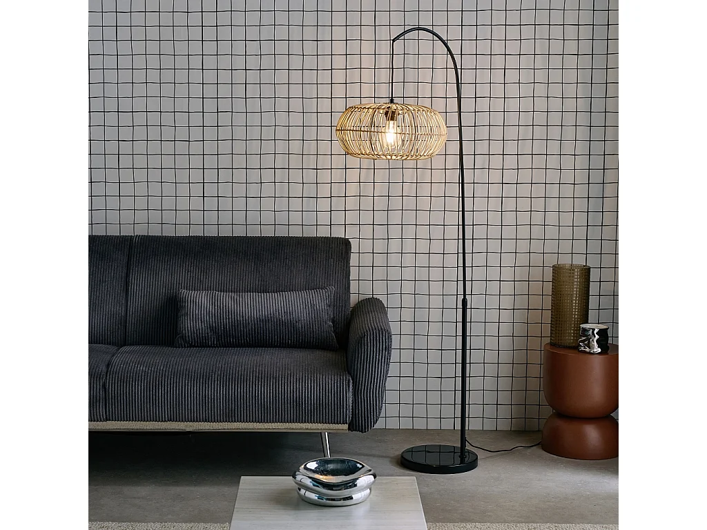 Lámpara de pie interior de ratán natural h 170cm natural