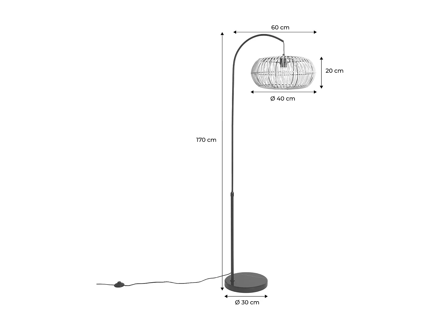 Lámpara de pie interior de ratán natural h 170cm natural