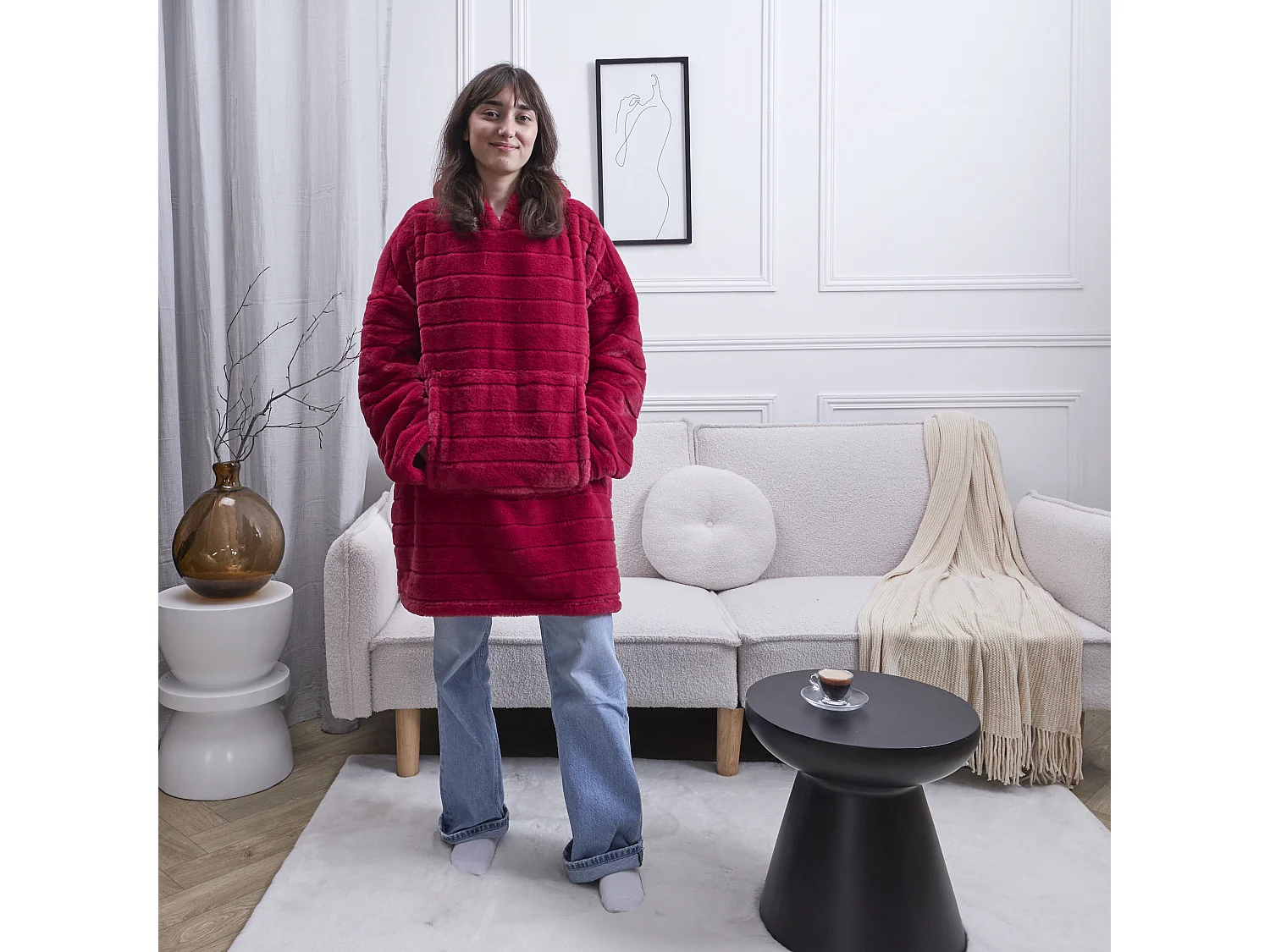 Sweat Plaid Fausse Fourrure