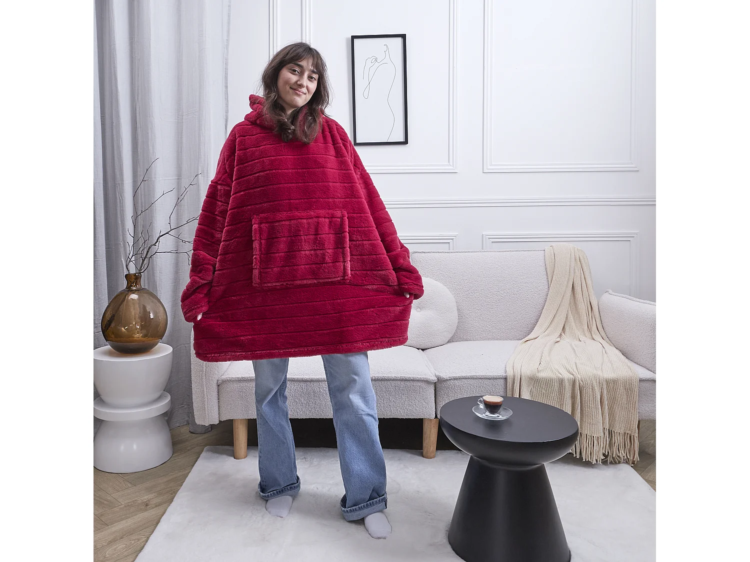 Sweat Plaid Fausse Fourrure