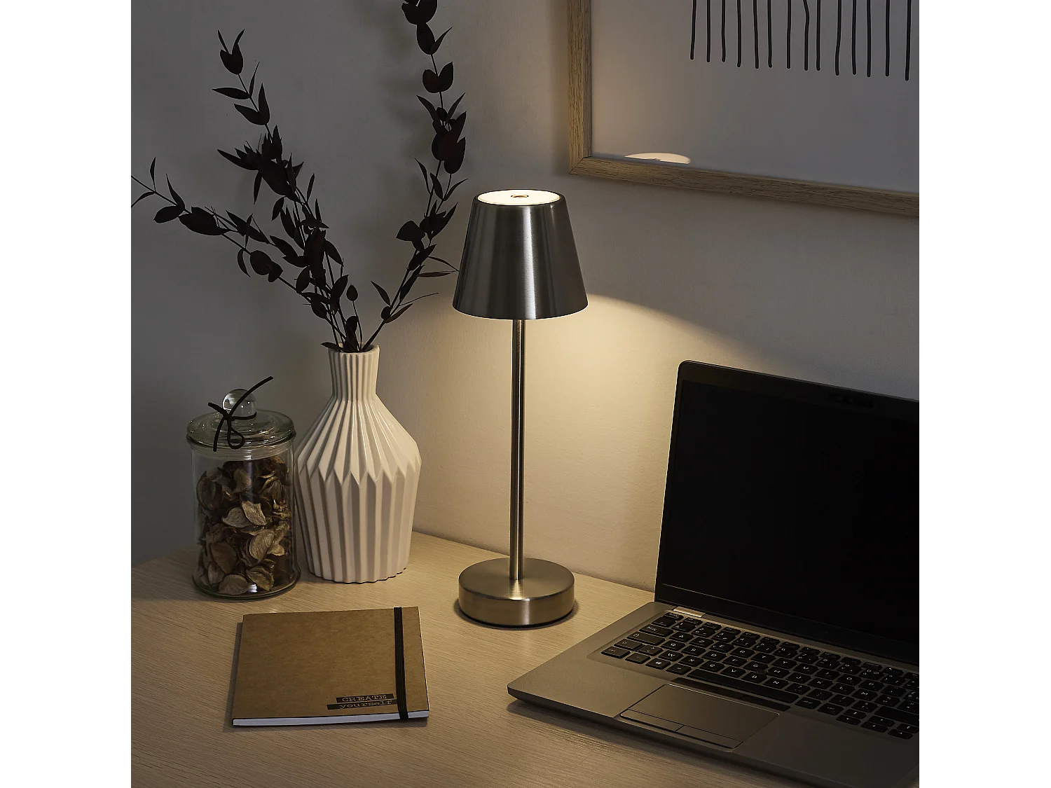 Lampe De Table Rechargeable Usb Argent H36cm Argent