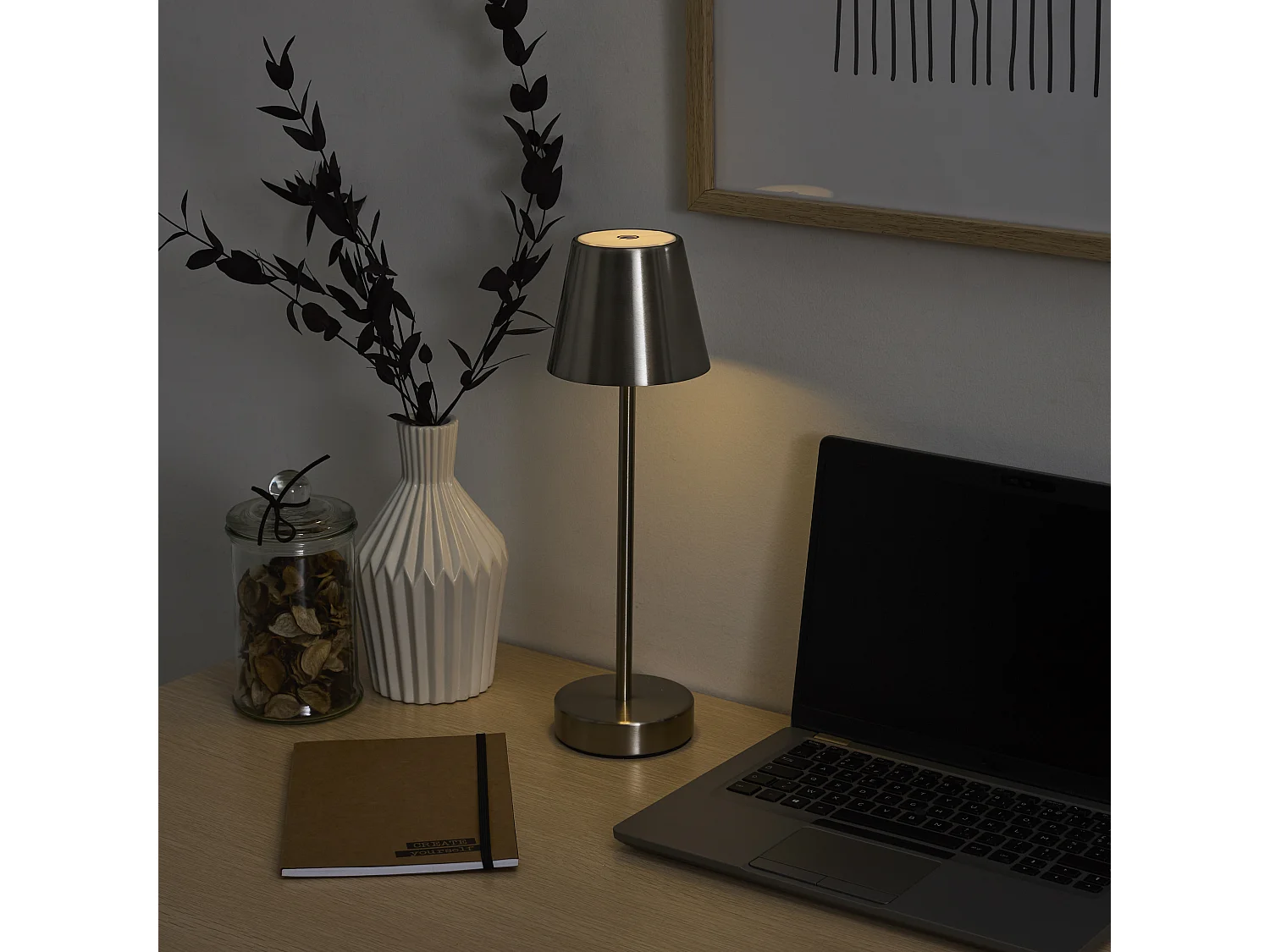 Lampe De Table Rechargeable Usb Argent H36cm Argent