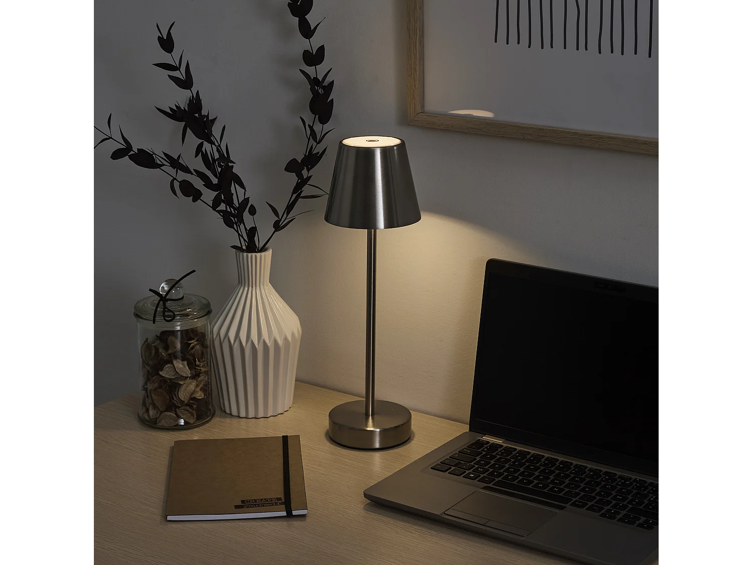 Lampe De Table Rechargeable Usb Argent H36cm Argent
