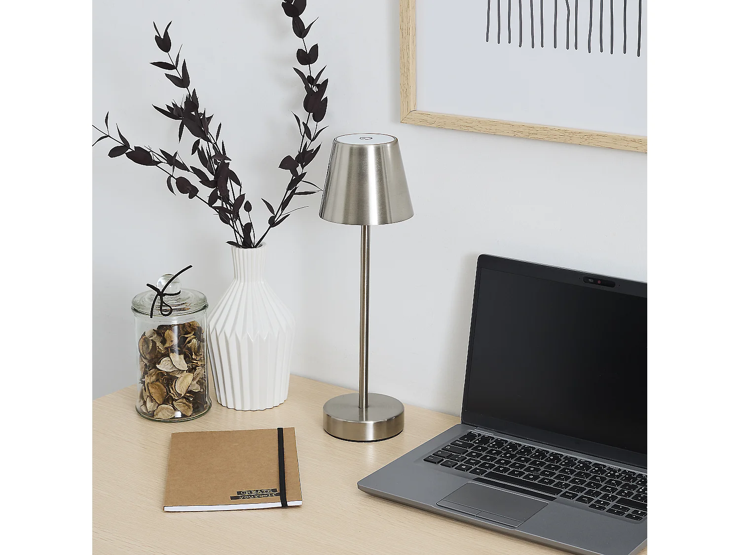 Lampe De Table Rechargeable Usb Argent H36cm Argent