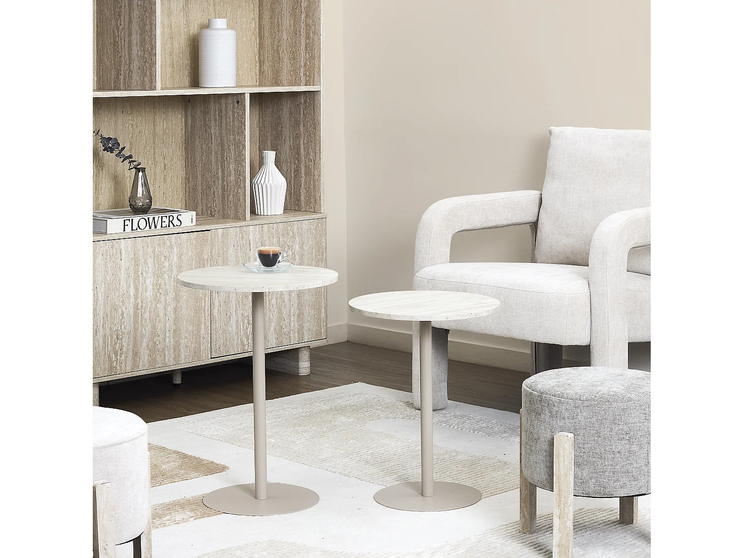 Table Gigogne X2 Rond Terra Nova Blanc, Beige