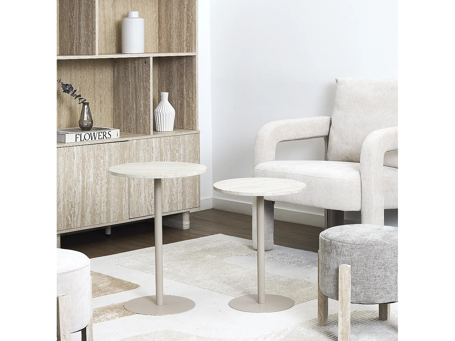 Table Gigogne X2 Rond Terra Nova Blanc, Beige