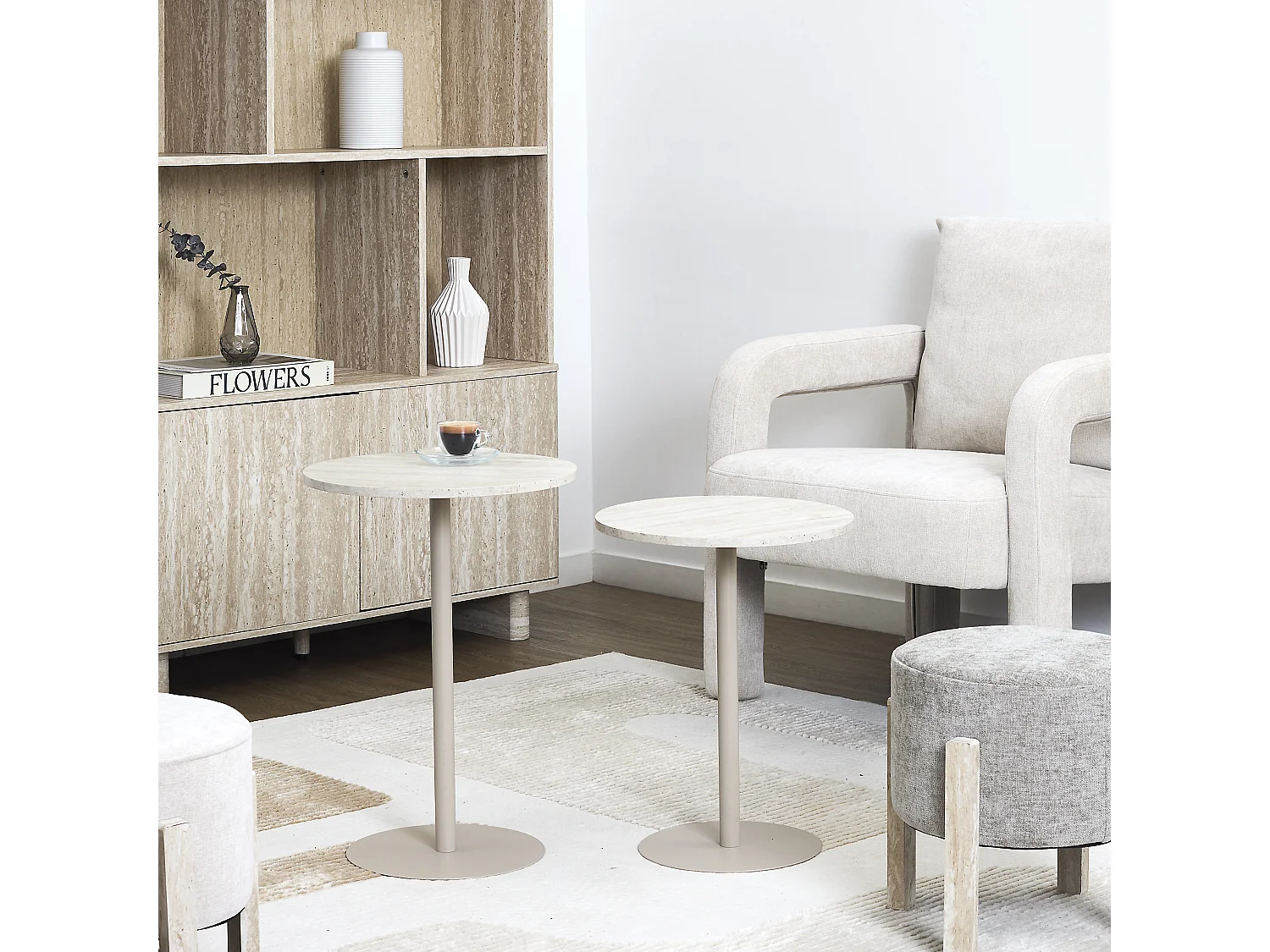 Table Gigogne X2 Rond Terra Nova Blanc, Beige